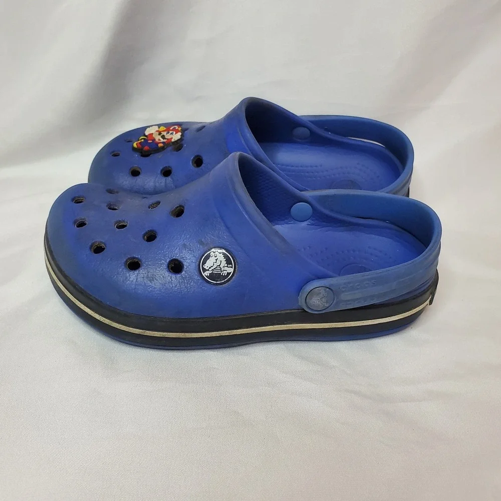 Crocs Crocband Clogs Kids Navy Blue Striped Slip-On Heel Straps Comfort  C 10 11